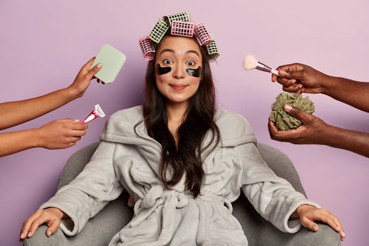 Three core at-home beauty tools arranged on a neutral background
